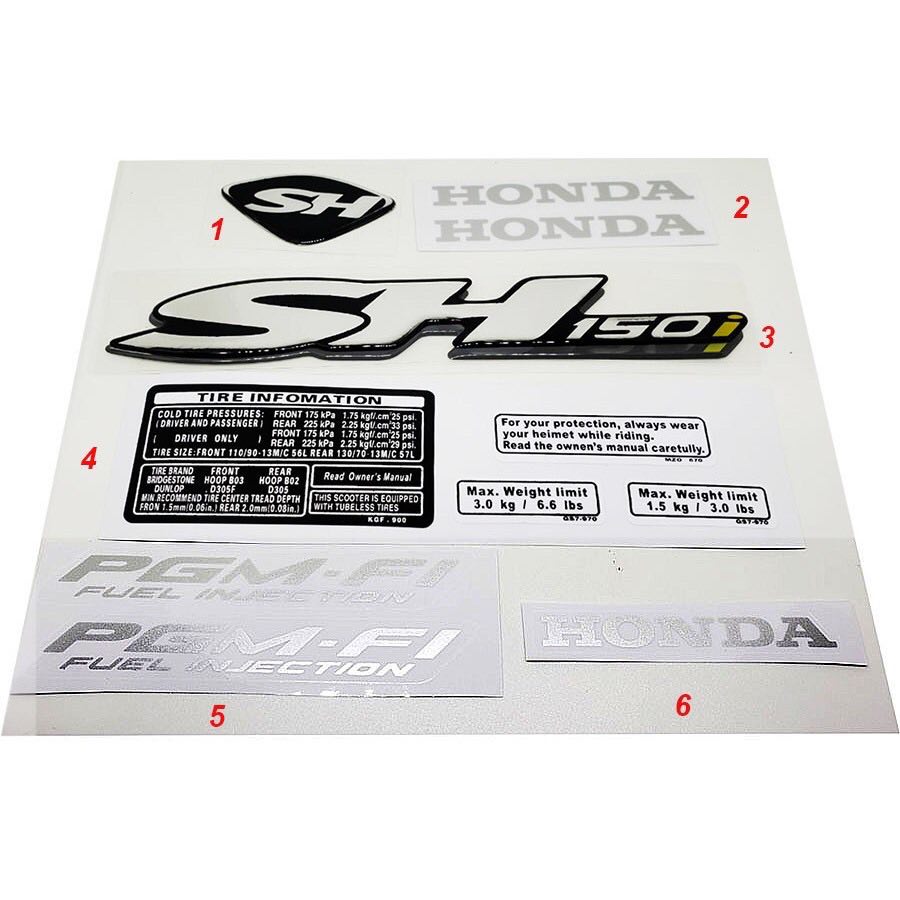 Bộ tem xe sh 150 + thông số - trắng