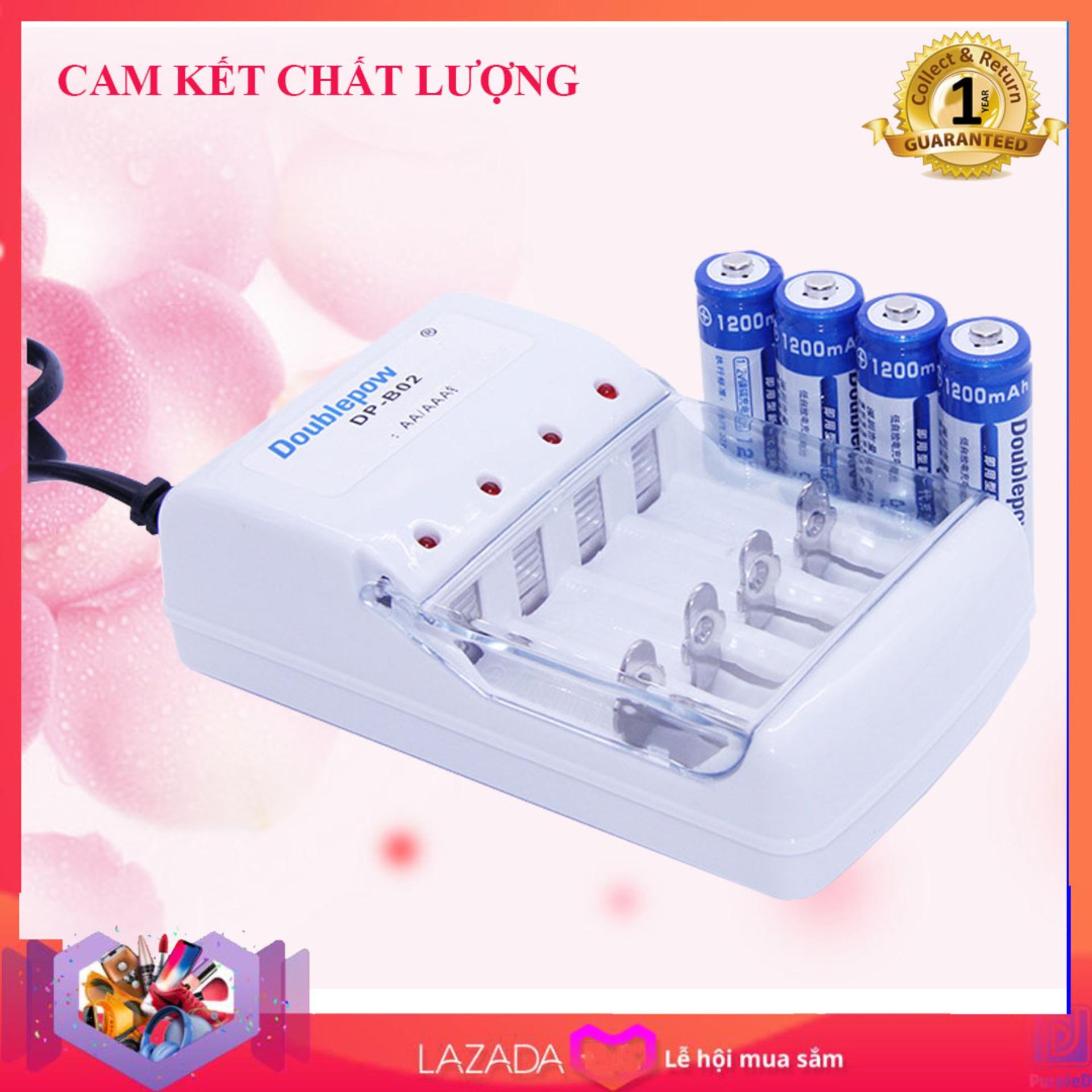 [B02+4AA1200] Combo sạc Doublepow DP-B02 và 4 pin tiểu sạc Doublepow AA 1200mAh - hàng nhập khẩu