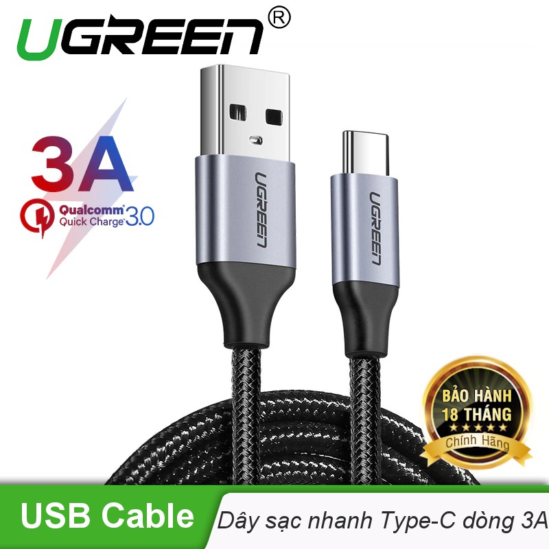 Cáp sạc nhanh usb type c dài 2m ugreen 60128 chính hãng