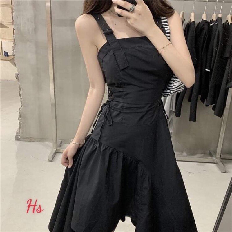 [FREESHIP] váy 2 dây đen dáng xoè eo Đan dây oze Hs