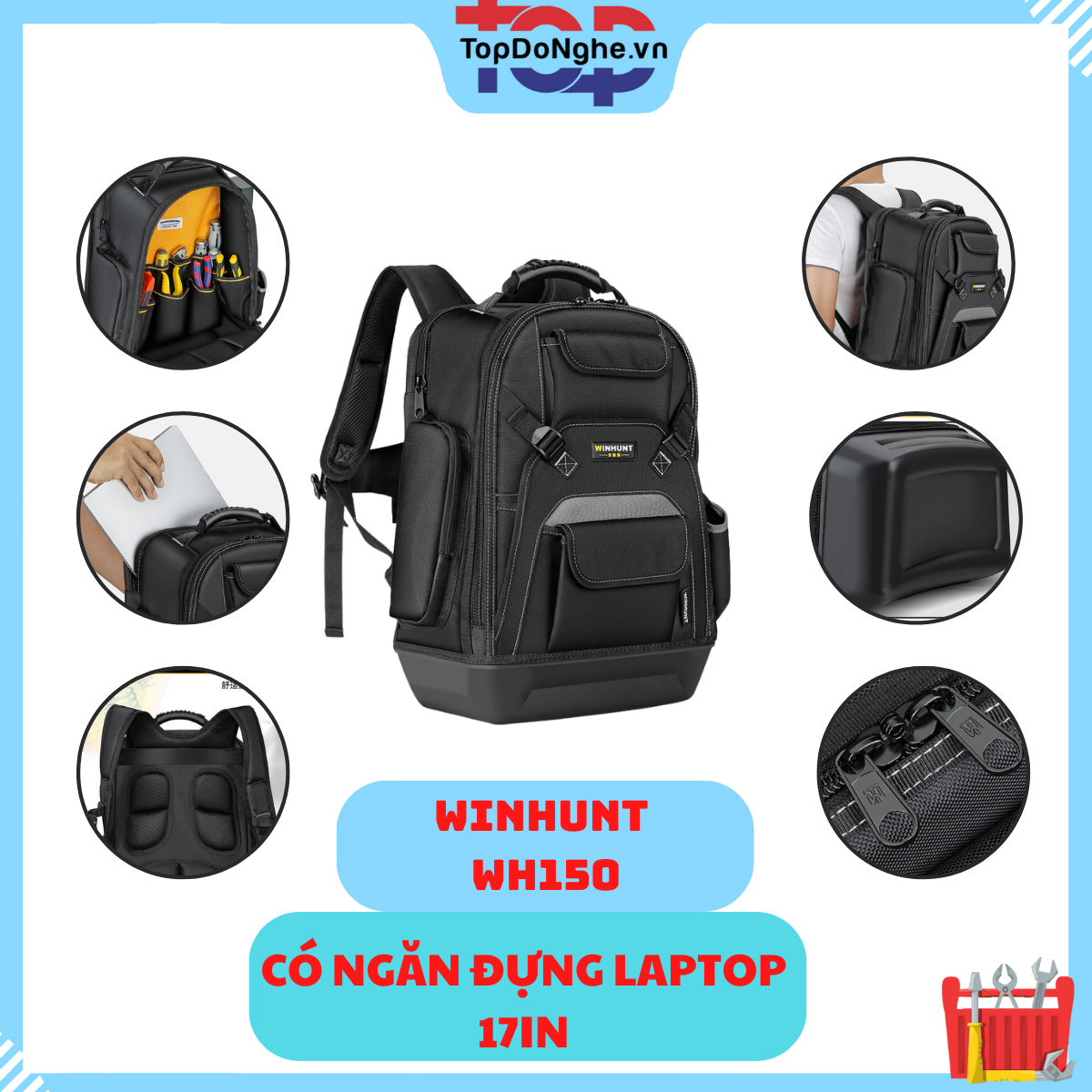 Balo đồ nghề EASEMAN và WINHUNT cao cấp Balo đựng đồ nghề cơ khí sửa chữa điện nước, camera, thạch cao đế nhựa chống thấm nước có ngăn để laptop