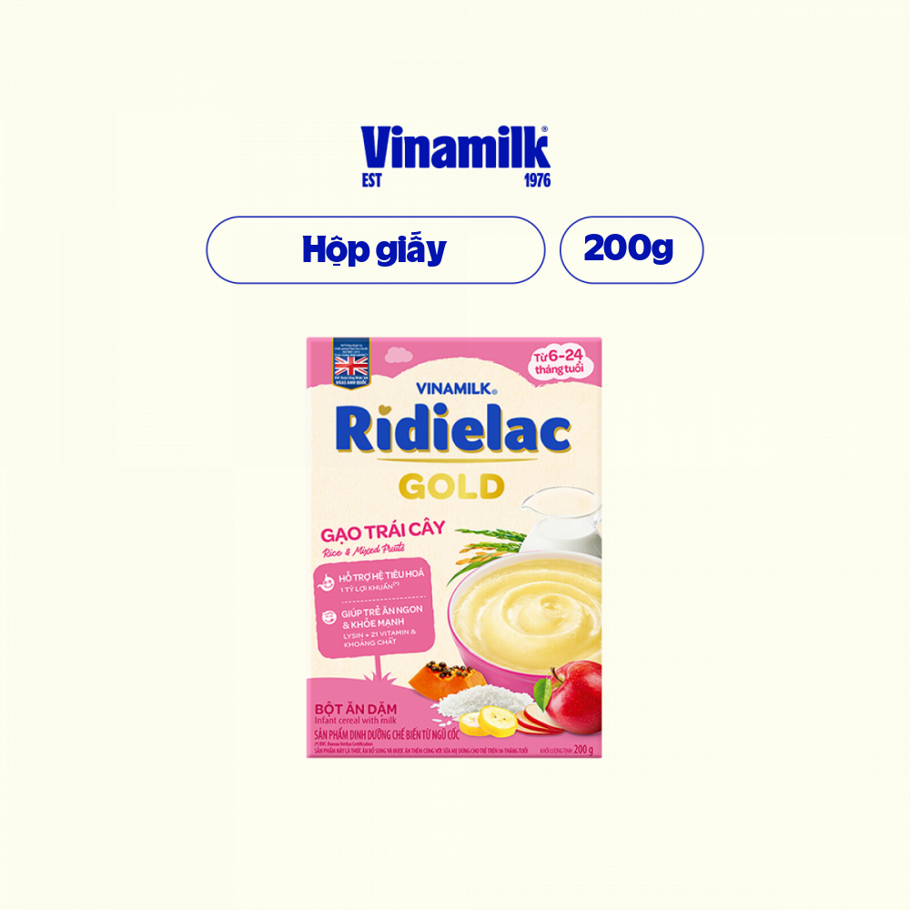 6 hộp bột ăn dặm ridielac gold gạo trái cây - hộp giấy 200g