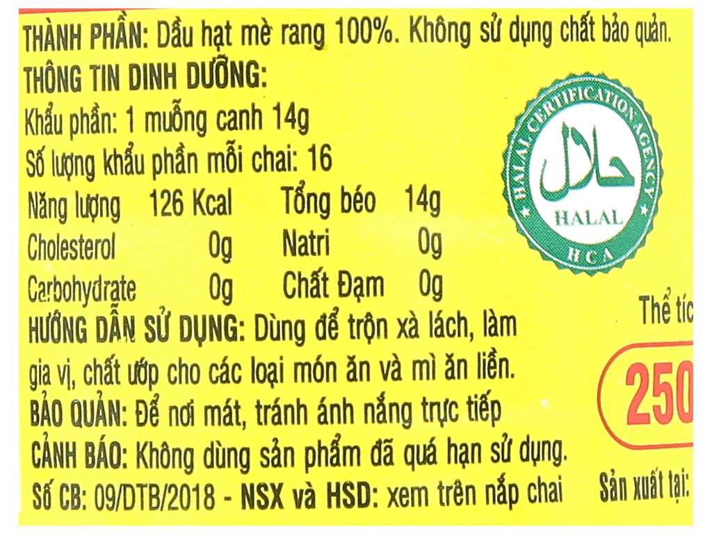 Dầu Mè Con Két Nakydaco 250ml