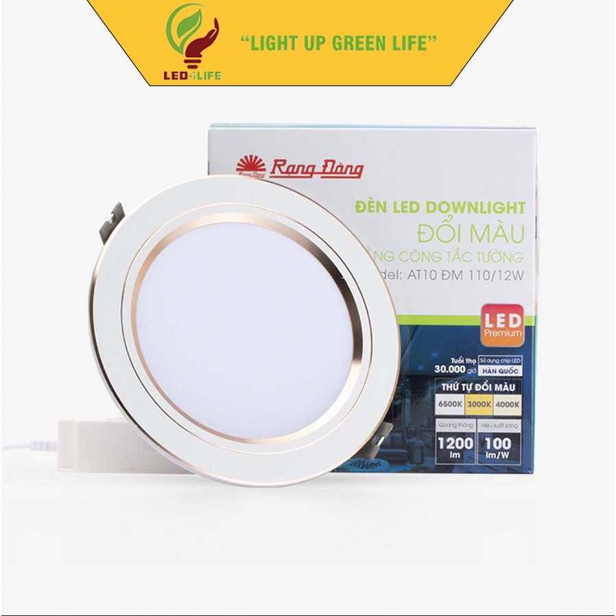 Đèn LED Downlight âm trần Rạng Đông AT10 đổi màu (Viền Vàng-bạc)
