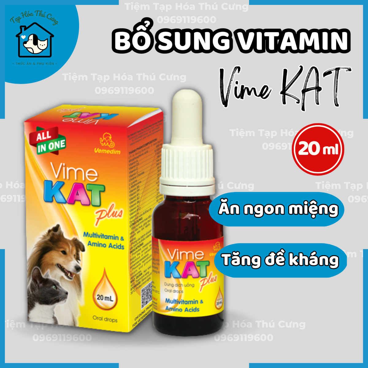 VIMEKAT PLUS bổ sung vitamin dinh dưỡng cho chó mèo giúp tăng đề kháng và