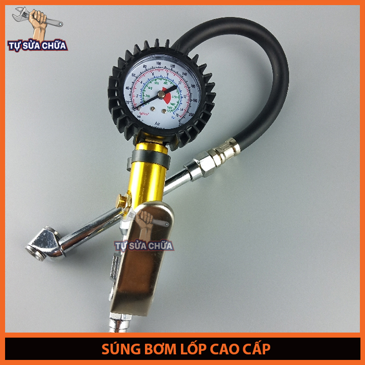 Dụng Cụ Bơm Lốp Ô Tô, Xe Máy Sử Dụng Cho Máy Khí Nén khi có đồng hồ áp suất, súng bơm lốp chất lượng cao
