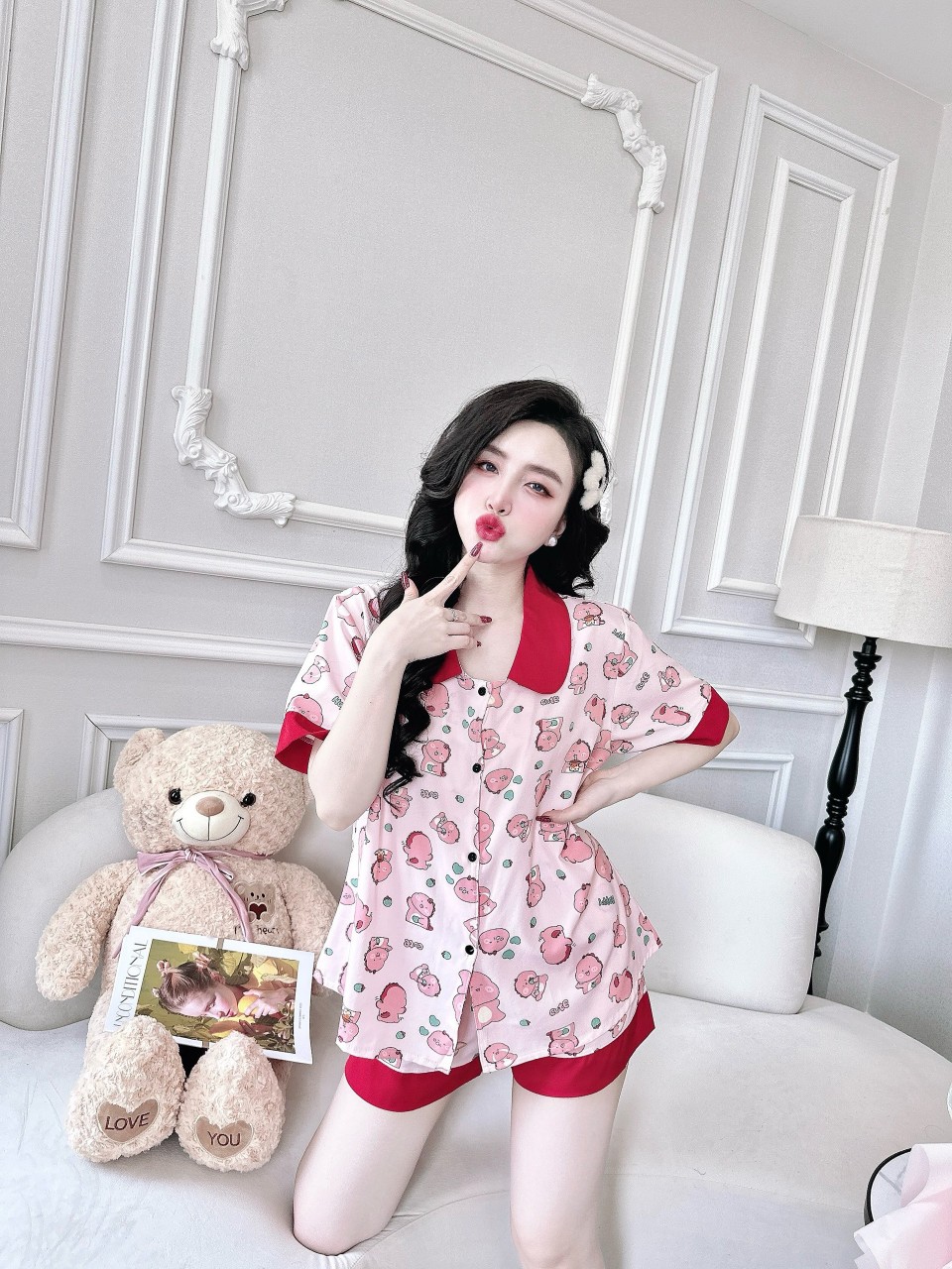 Đồ Bộ Ngủ Nữ Pyjama Phối Viền Cao Cấp Đùi Lụa Nhật Bigsize 50-100kg Đồ Bộ Mặc Nhà Pijama
