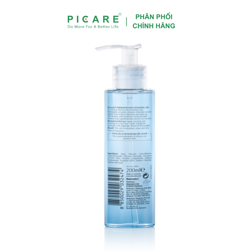 [GIẢM 20K ĐƠN 399K] Eucerin Sữa rửa mặt cho da nhạy cảm  Dermatoclean Gel 200ml