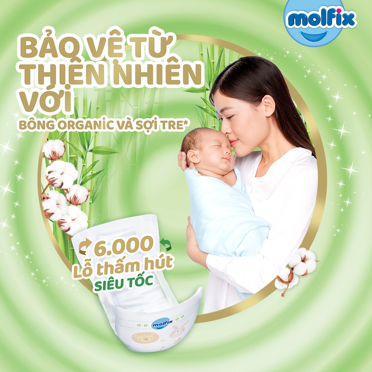 Tã/bỉm dán Molfix Thiên nhiên Jumbo S (4kg - 8kg) - Gói 56+8 miếng