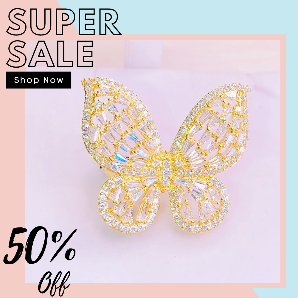 Nhẫn nữ mạ vàng 18k Gado N012 nhẫn nữ đẹp mạ bạc cao cấp bướm tiên hồ điệp đính kết đá pha lê sáng lấp lánh rực rỡ siêu xinh đẹp sang trọng