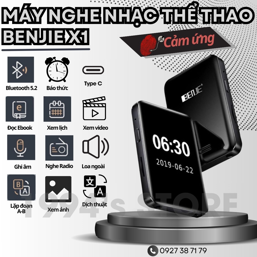 Freeship máy nghe nhạc thể thao benjie x1 bluetooh 5.2 - loa ngoài lớn - tặng cáp sạc, ốp lưng, dán màn hình