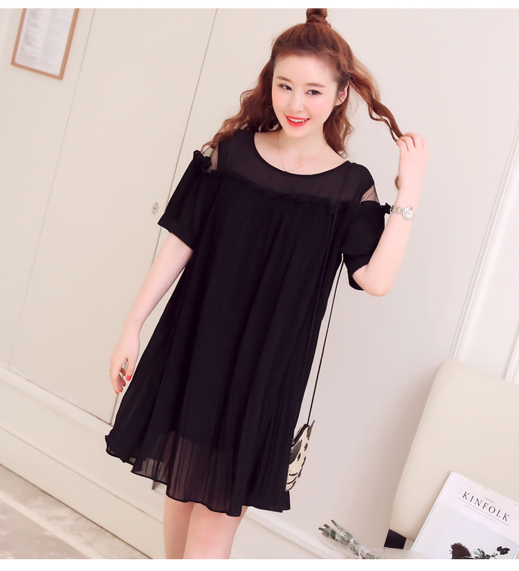 Đầm bầu: váy voan trễ vai nhún bèo - đen