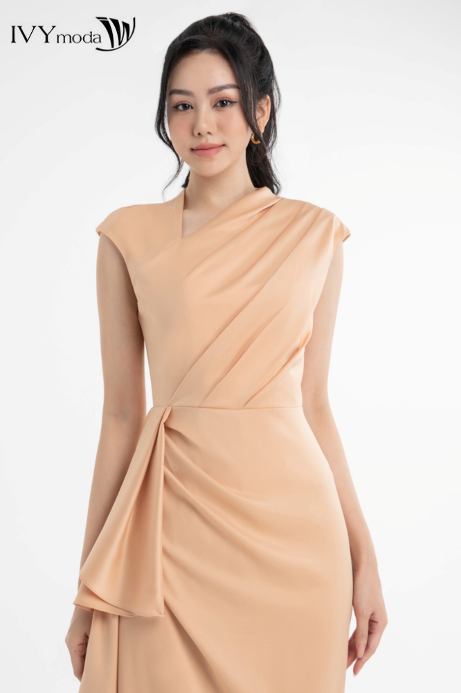 Đầm lụa xếp cổ chéo IVY moda MS 41M8057