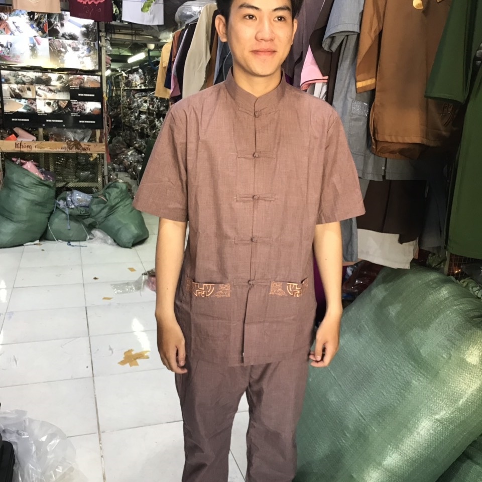 Bộ quần áo mặc nhà, Bộ đồ lam nam đi chùa, Quần áo lam Phật tử nam đi chùa Giản dị kín đáo mẫu PNN05N