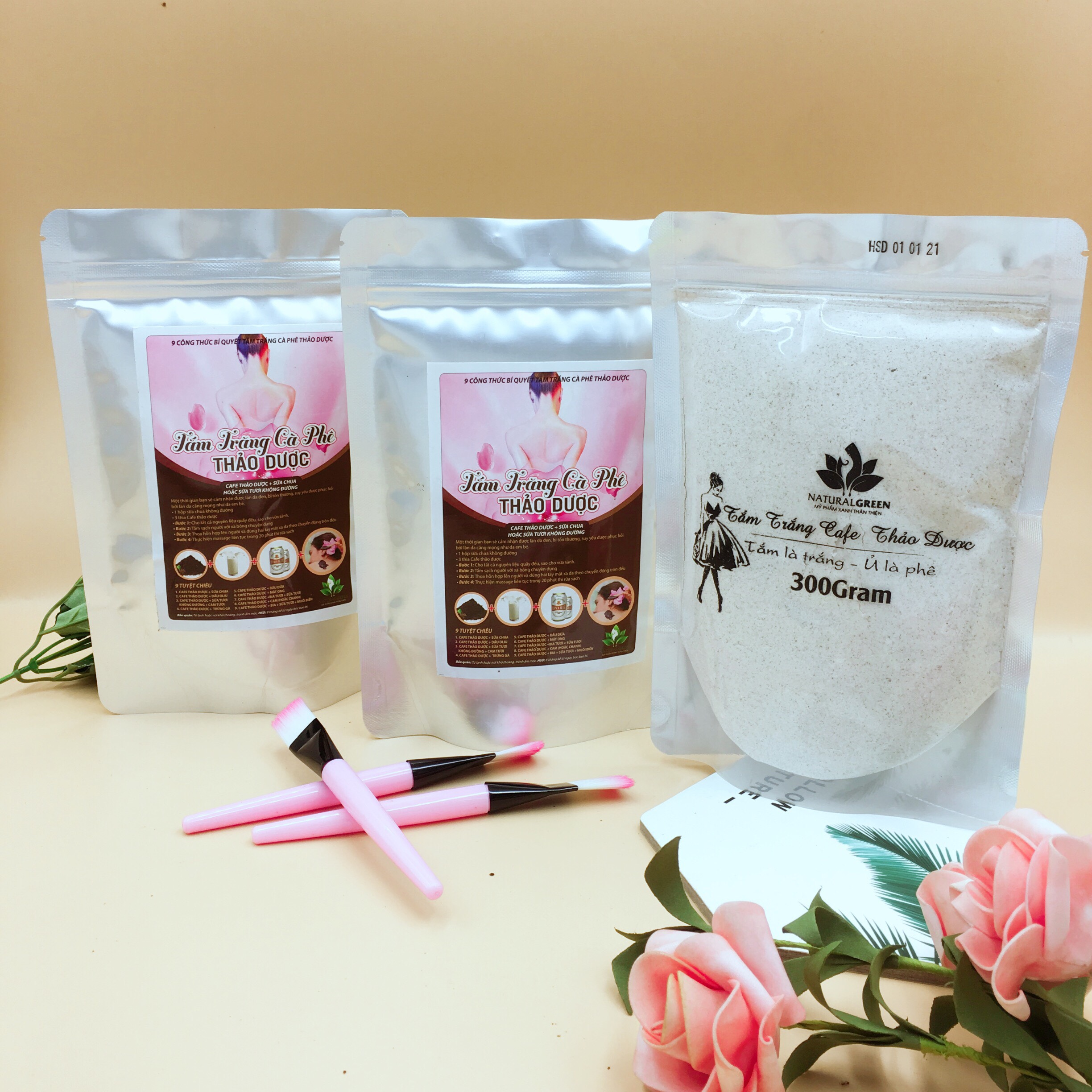COMBO 3 GÓI Ủ TRẮNG CAFE (dùng cả face và body) 300g - 3 gói
