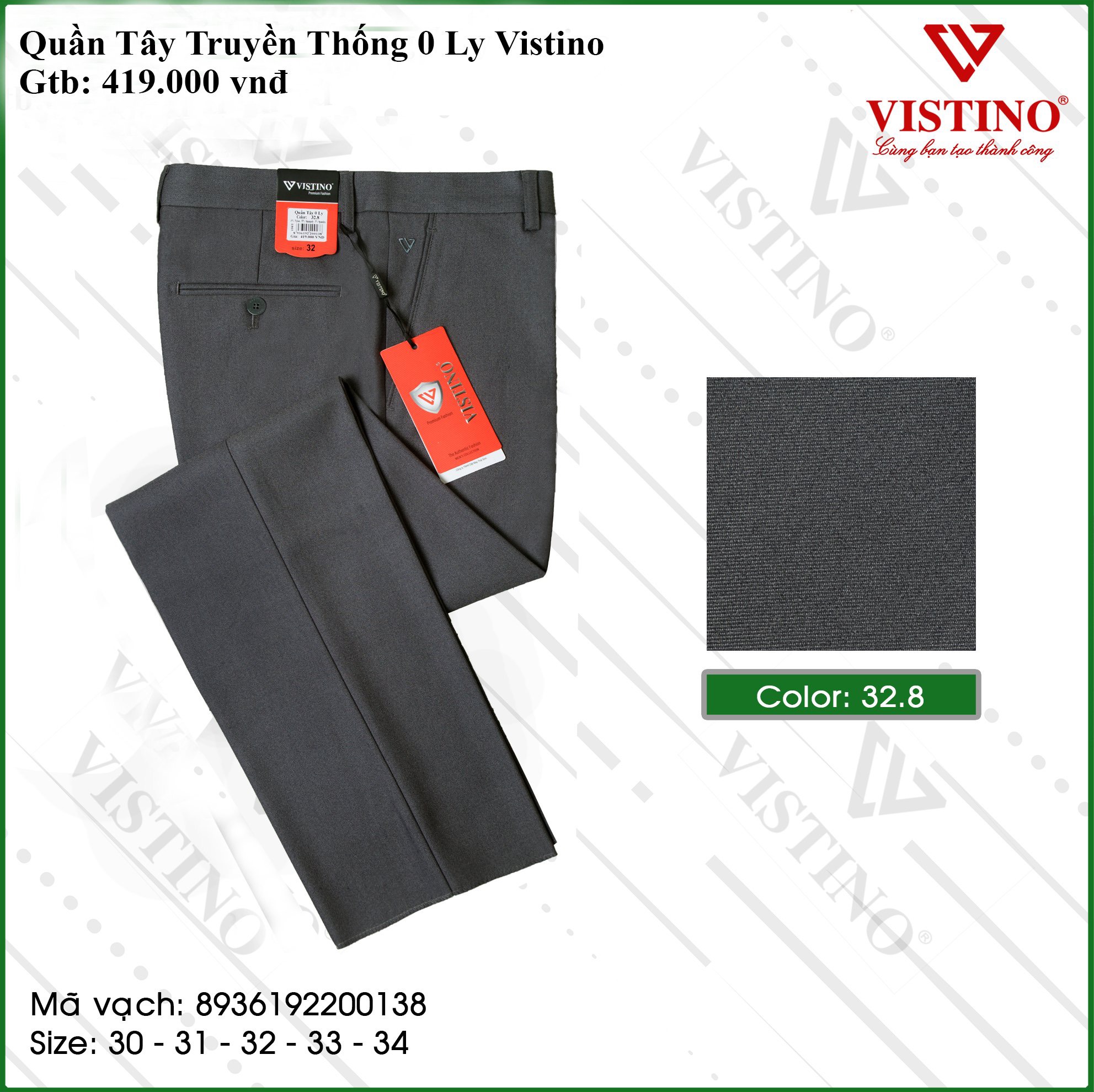 Quần tây nam form suông 0ly classic vistino vải cao cấp trơn màu 419