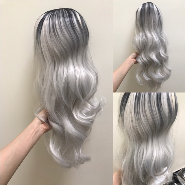 🛍Hình Thật🛍 Tóc Bộ Nguyên Đầu Trắng Omber Đen Tặng Lưới Trùm Tóc