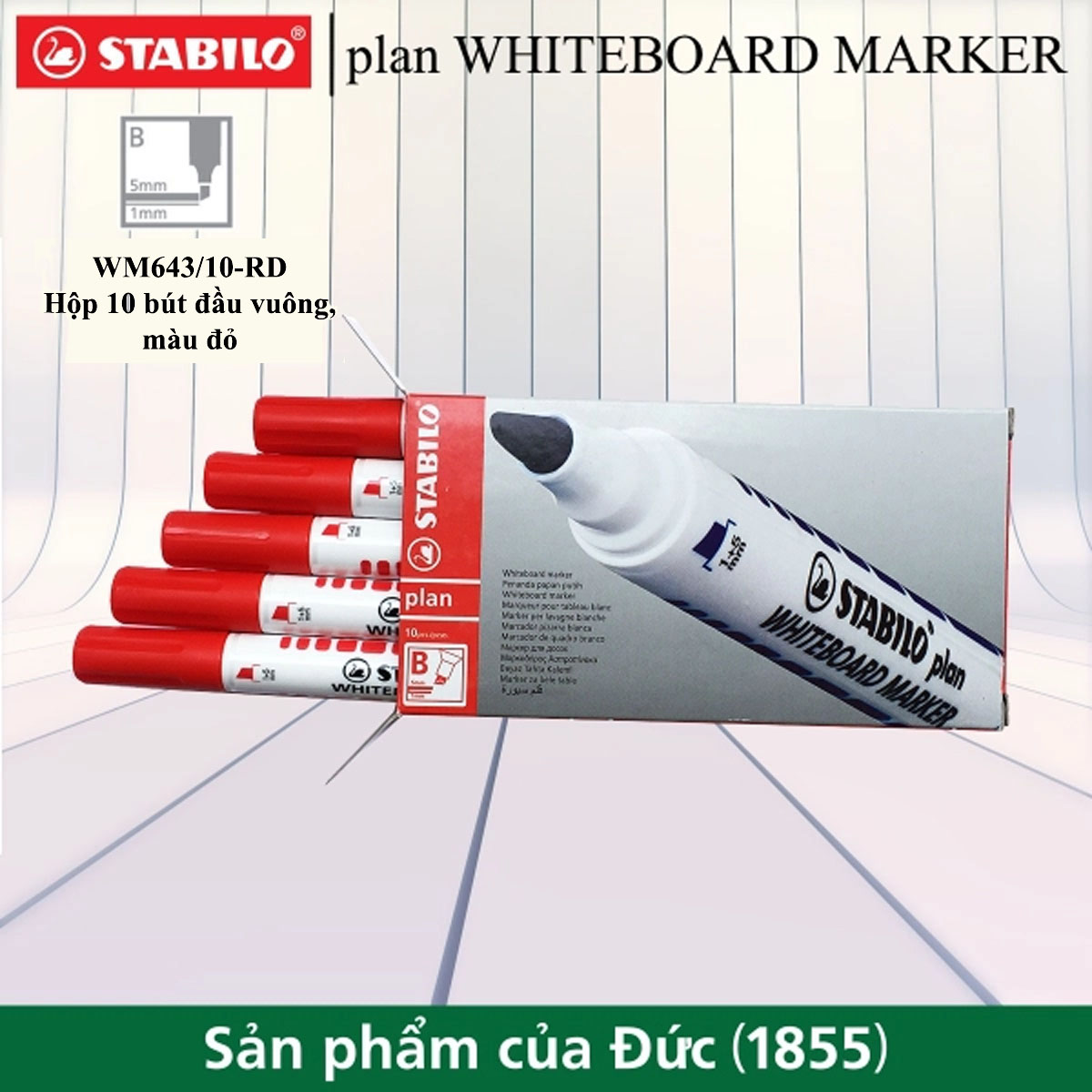 Hộp 10 Bút lông viết bảng STABILO plan WHITEBOARD MARKER đầu tròn/vuông
