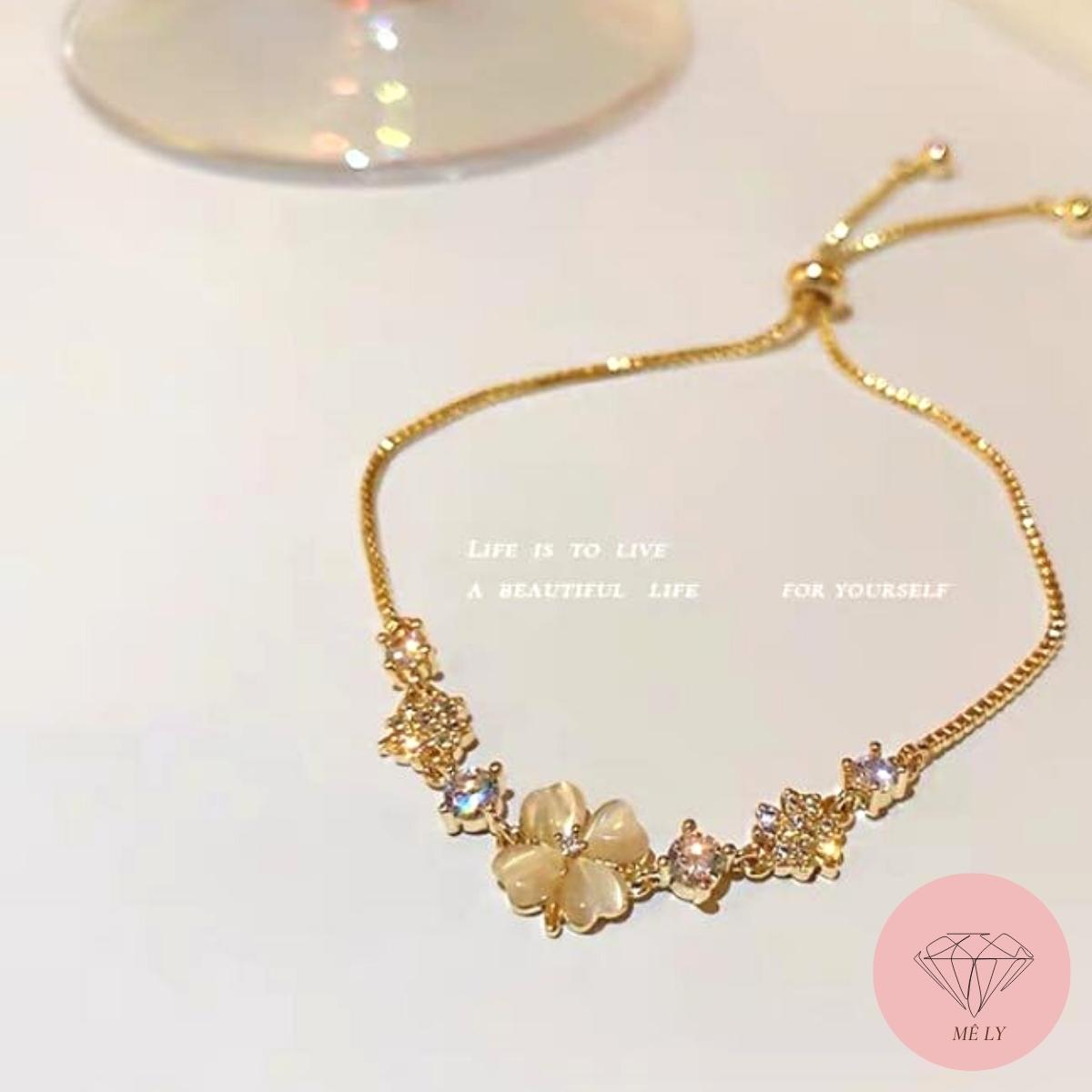 Lắc tay, vòng tay nữ bạc, bạc xi vàng, hình cỏ bốn lá, Tiệm bạc Mê Ly