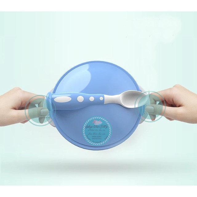 Bát ăn dặm chống đổ có nắp đậy  thìa và dĩa