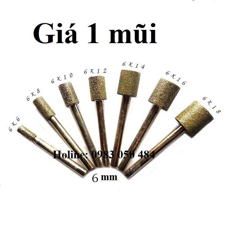 Mũi kim cương hình trụ loại to cán 6mm - mũi mài hợp kim trục 6mm - mũi mài kim loại - mũi mài đồng