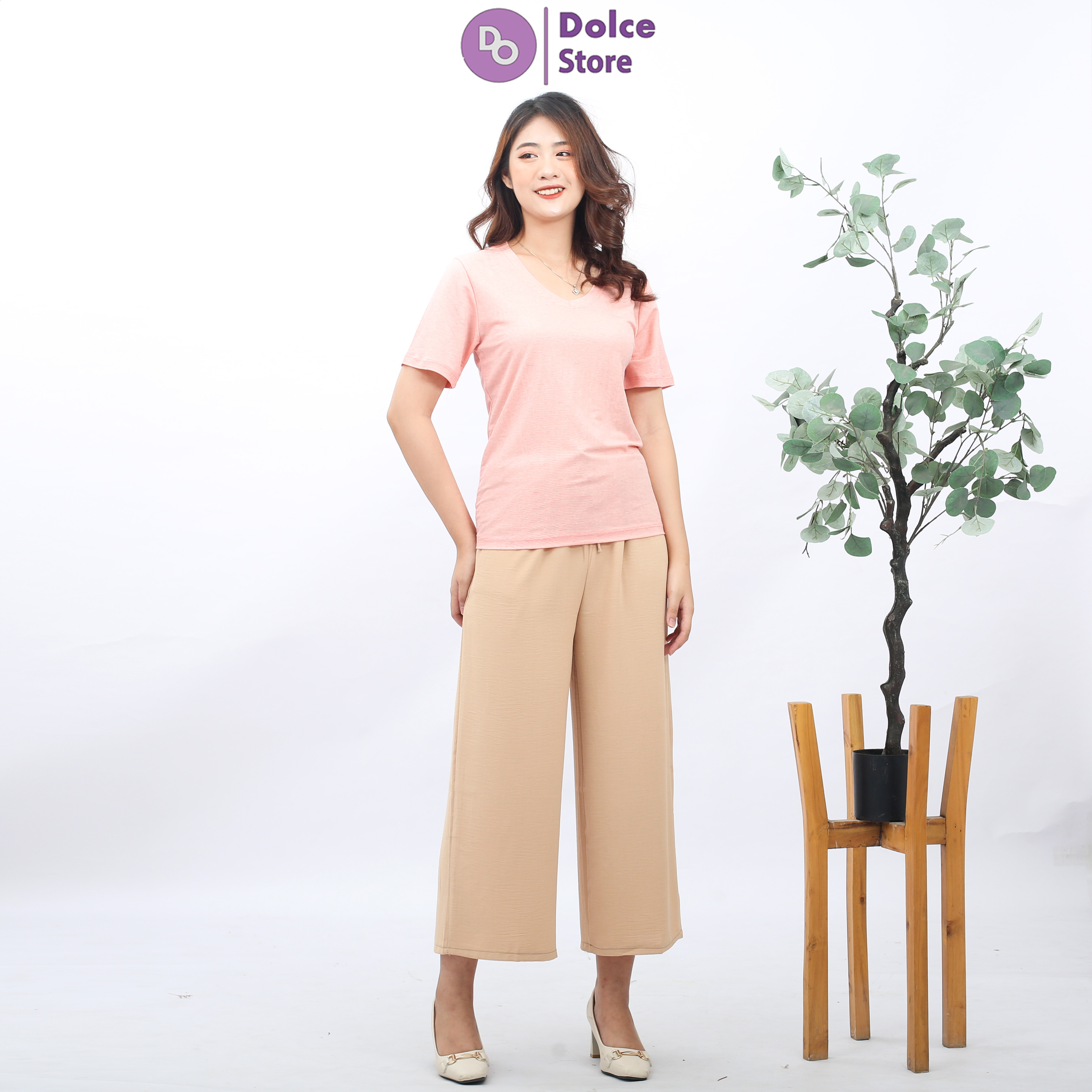 Áo phông giấy cotton cổ tim - Dolce
