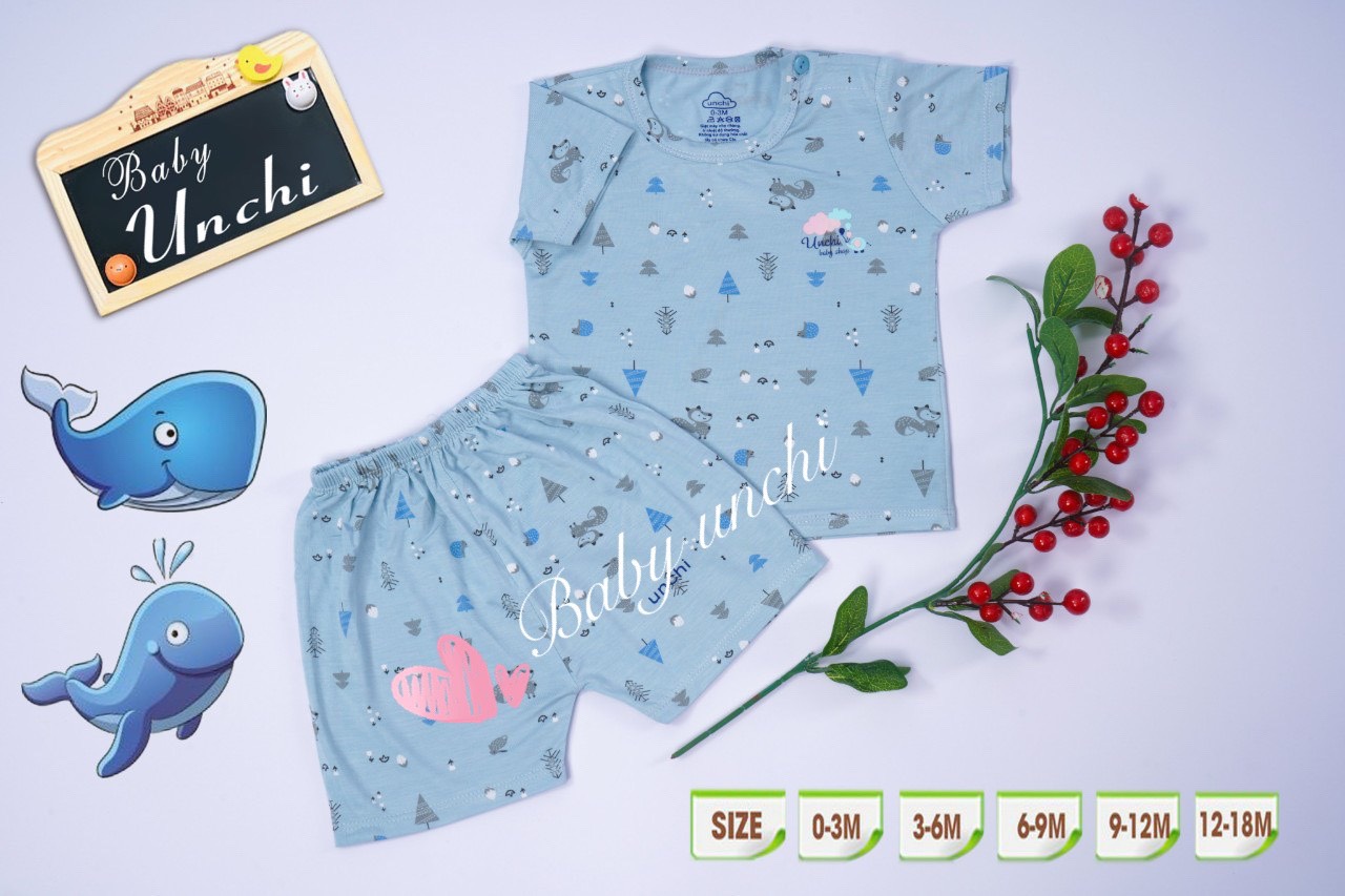 Bộ Cộc Tay Unchi Chất Peptit Mềm Mát Cho Bé QATE238