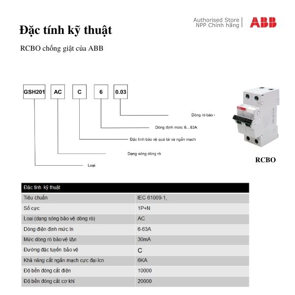 Aptomat chống giật ABB RCBO 2P 40A 6kA 30mA