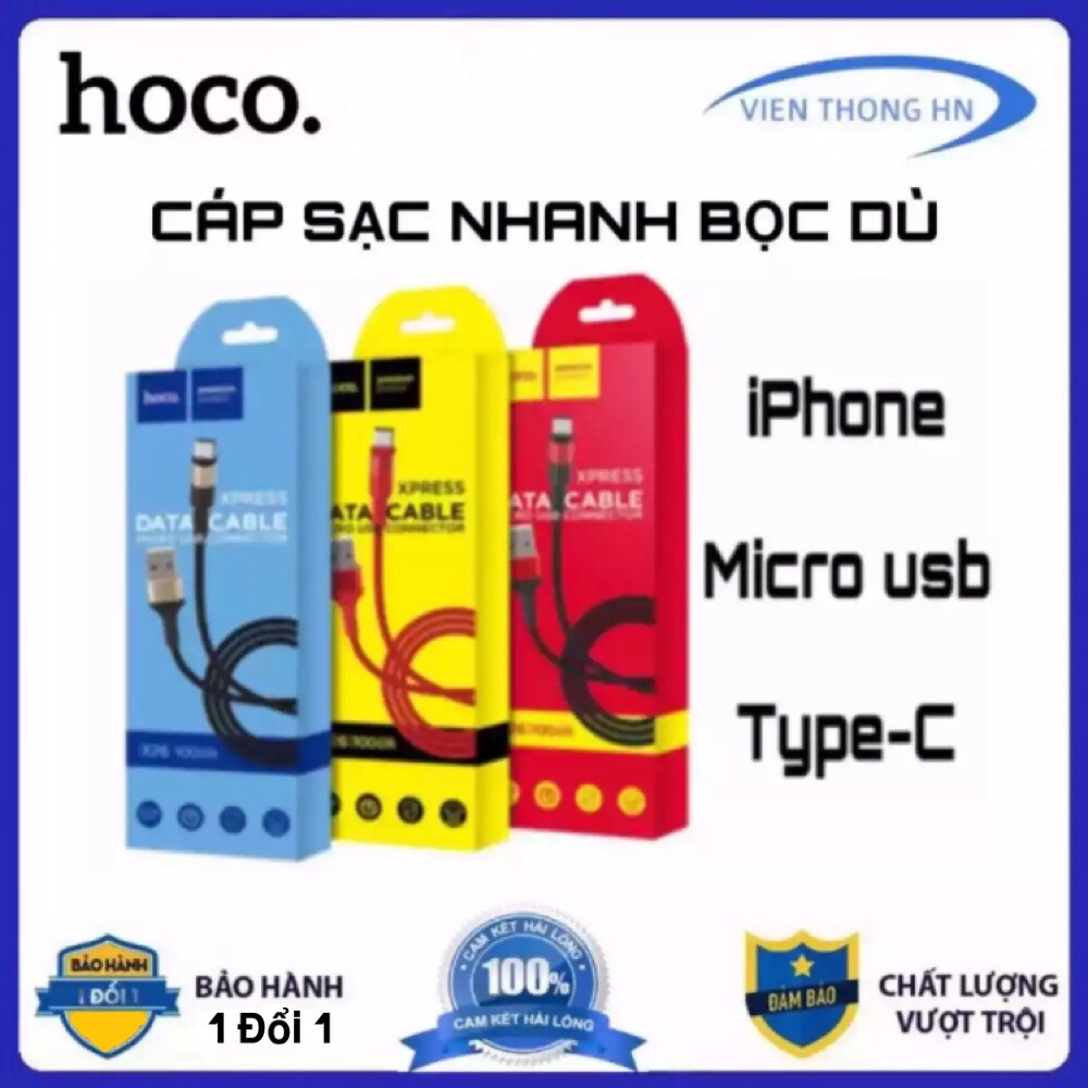 Dây sạc cáp sạc dù chống gập hoco x26 - lightning micro usb usb type - c