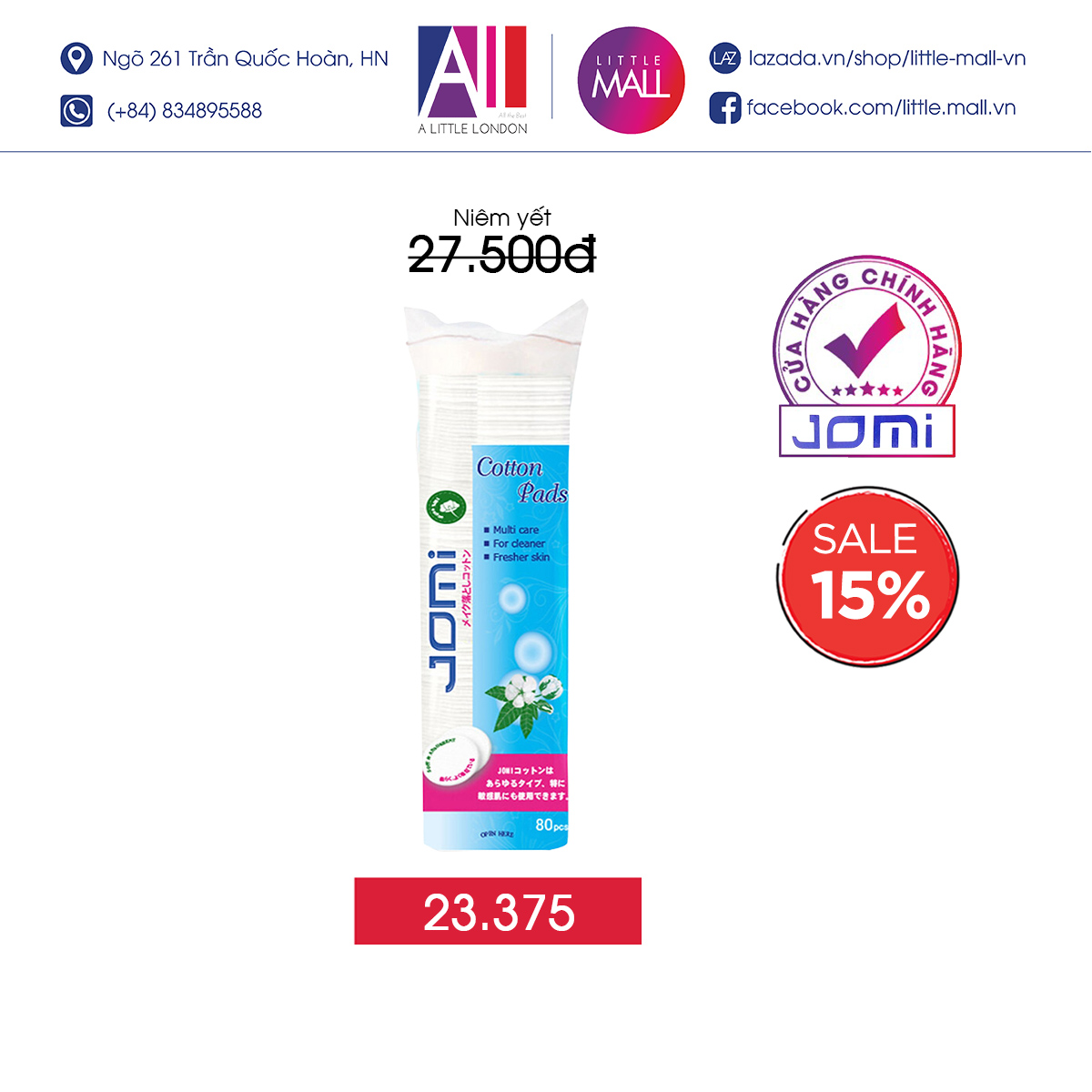 Bông tẩy trang Jomi 80/120 miếng (Nhập khẩu)
