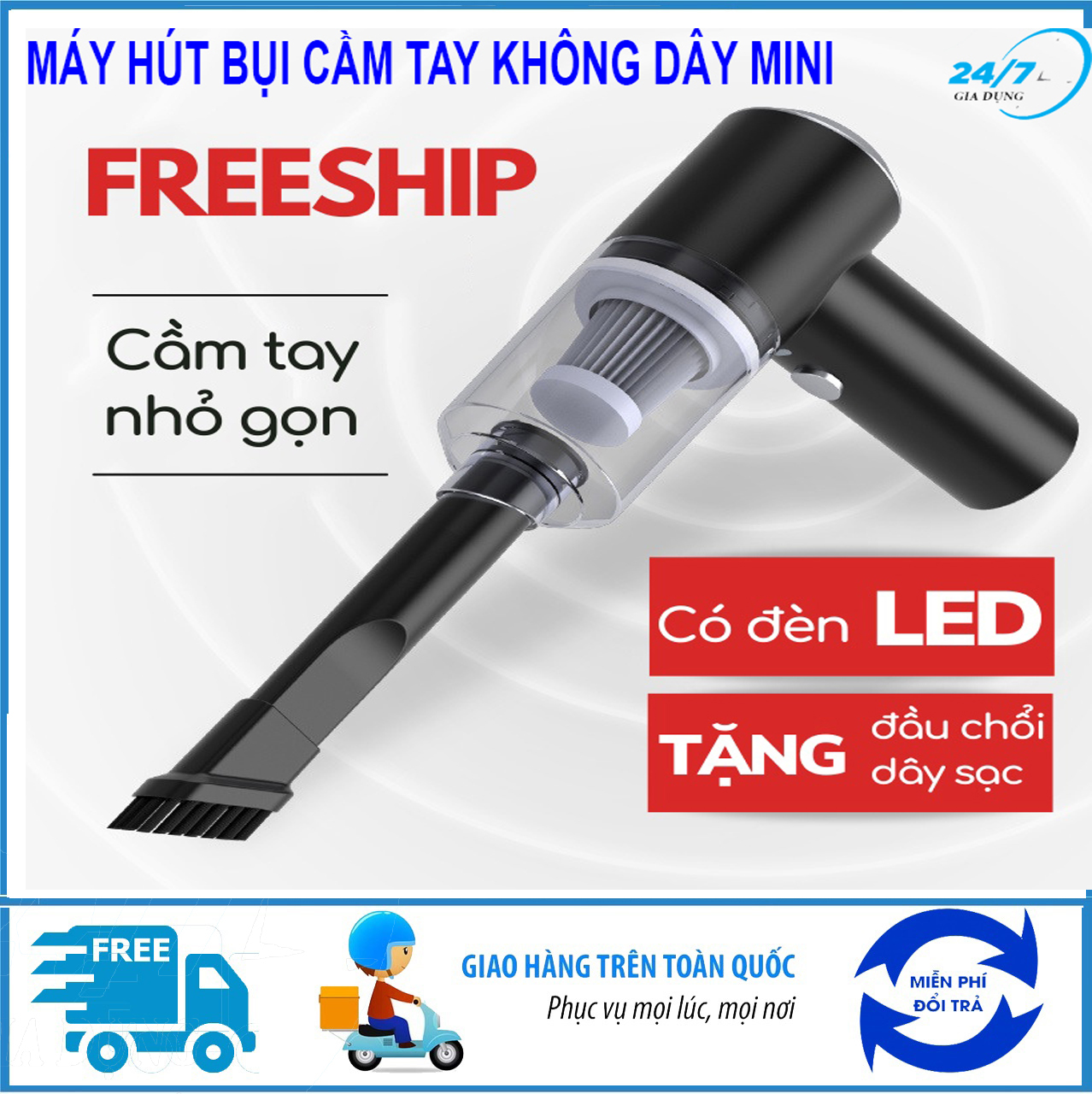 Máy Hút Bụi Mini, Máy Hút Bụi Cầm Tay, máy hút bụi ô tô, máy hút bụi xe hơi, thiết kế tay cầm nhỏ gọn, công suất cao, lực hút mạnh làm sạch mọi ngóc ngách, máy hút bụi gia đình giá tốt - Giadung247