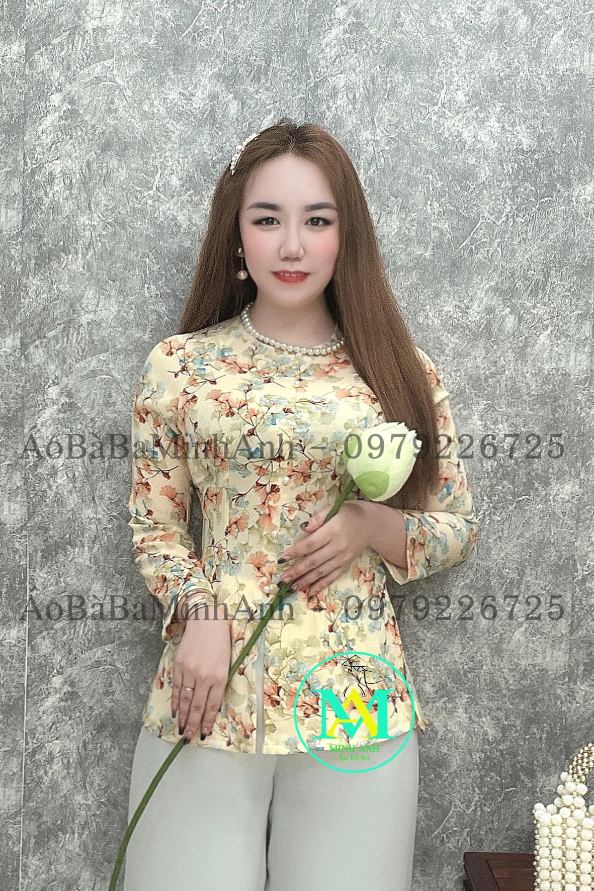 ÁO BÀ BA DÂY KÉO HOA GIÓ + QUẦN