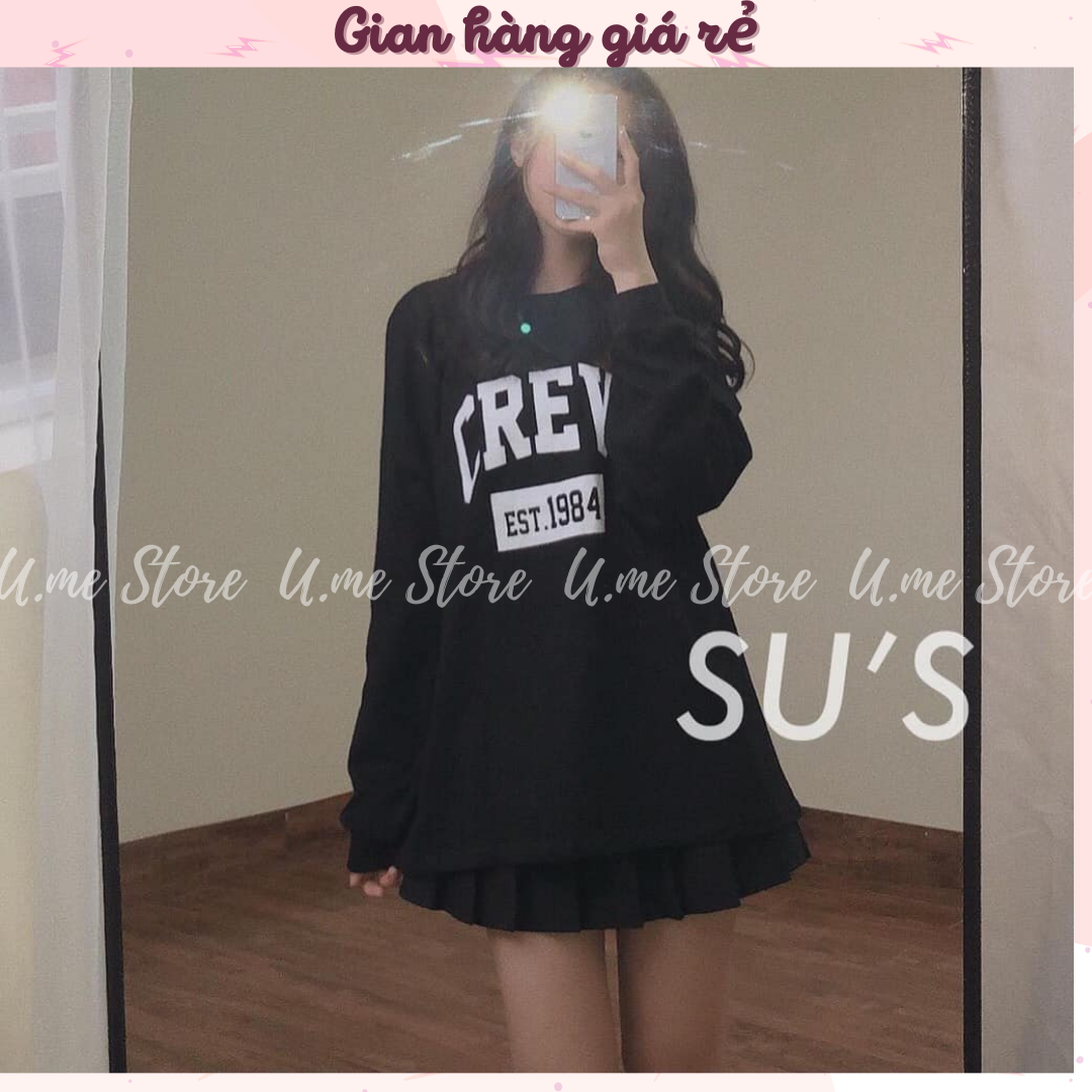 Áo thun thu đông CREW pull dài tay, tay bo phong cách basic nhiều màu Áo phông nữ pull dài tay form thụng