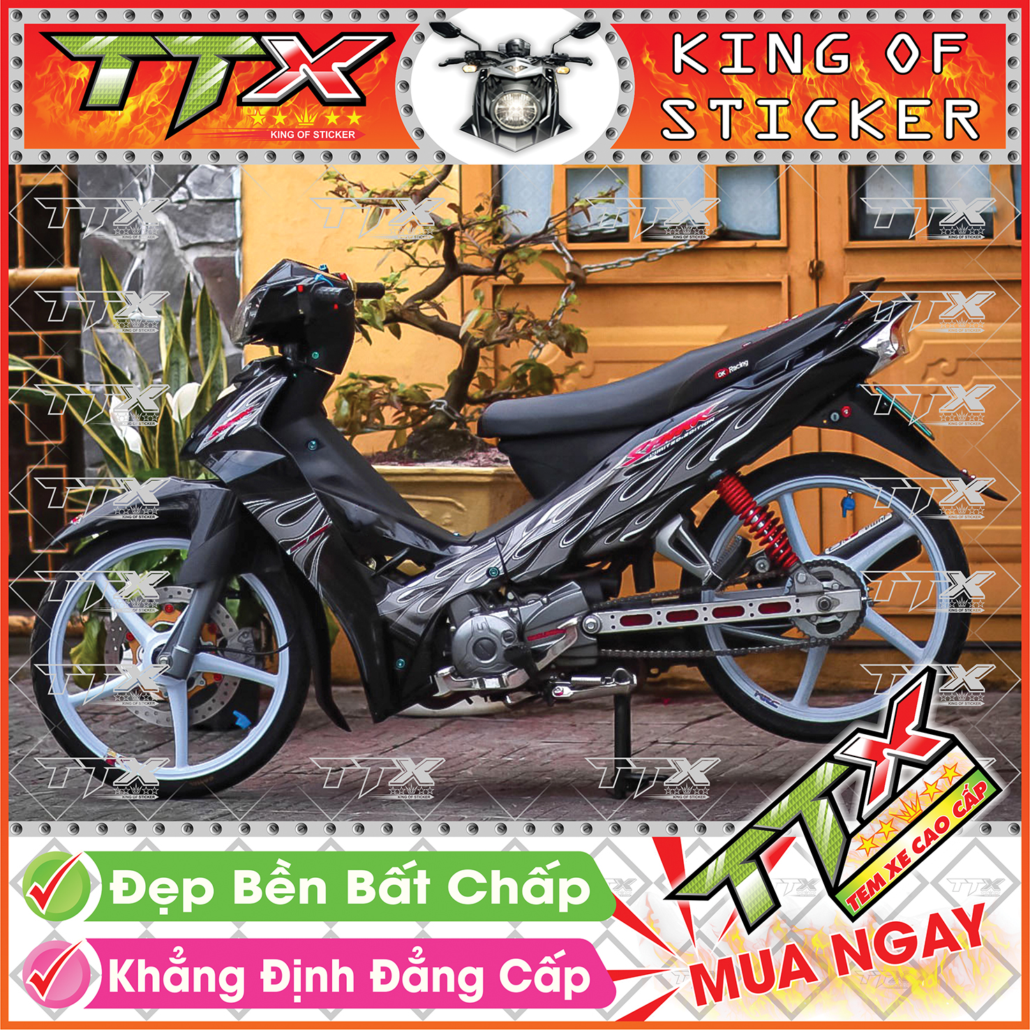 Tem Lửa Sirius Full Đen Xám Trắng Đẹp Tinh Tế - Sirius Lửa Mẫu Mới