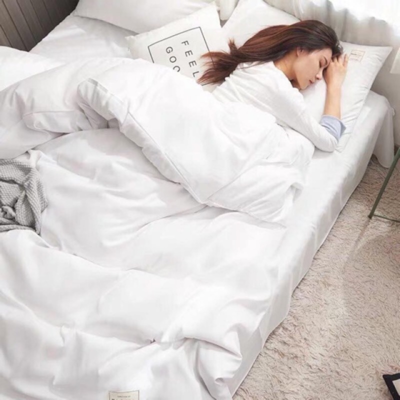 Bộ Chăn Ga Cotton Tc Một Màu Trắng Khách Sạn - Free Bo Chun (Inbox Báo Size)