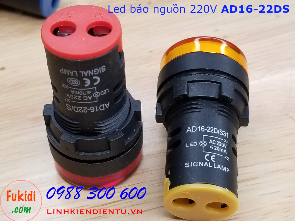 Đèn LED báo nguồn 220V phi 22mm AD16-22DS