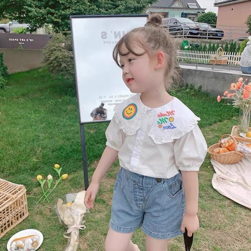 Bộ mặt cười kèm quần jean cực xinh cho bé gái