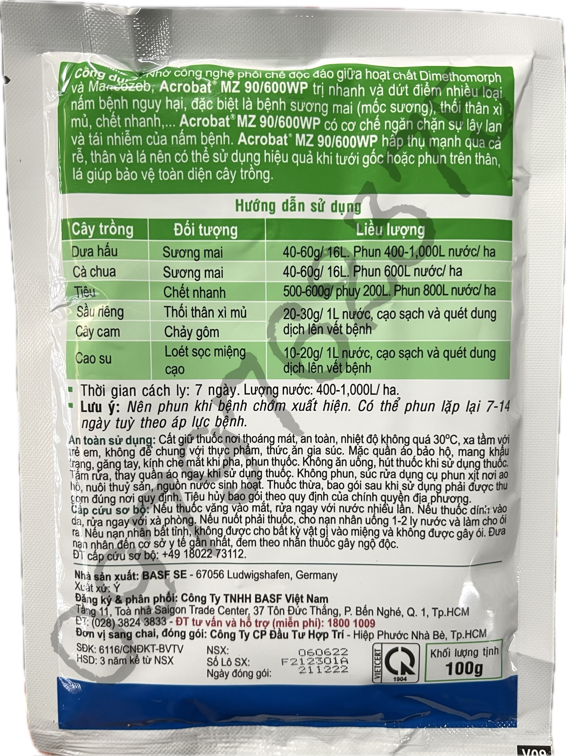 Thuốc Trừ Bệnh - Acrobat MZ 90/600WP - Gói 100g