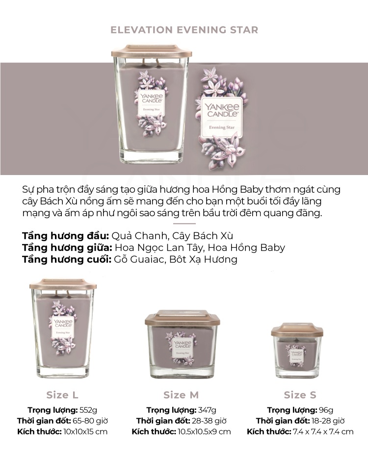 Nến ly vuông Elevation Yankee Candle size S - Evening Star