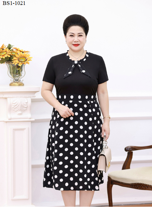 Đầm trung niên phối chấm bi cao cấp - bs1-1021