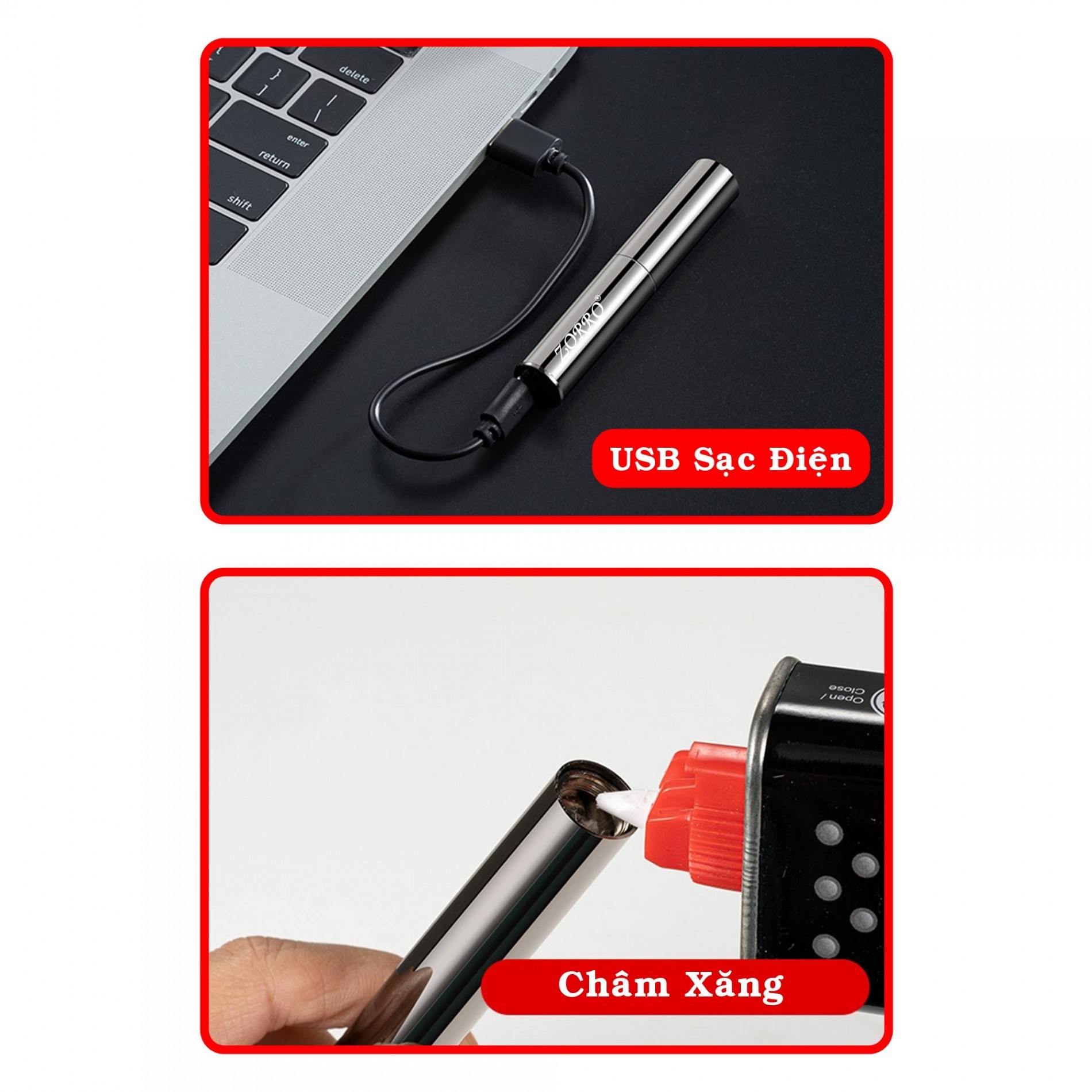 BẬT LỬA ZORRO CÔN NHỊ KHÚC 2 CHẾ ĐỘ LỬA (CHIẾT HOẢ TỬ + XĂNG ĐÁ) - DẠ QUANG HÚT ÁNH SÁNG (FULLBOX) - (SẠC ĐIỆN - XÀI XĂNG)