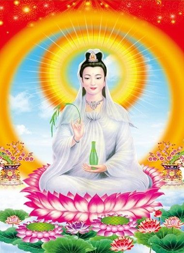 Tranh thêu chữ thập Phật bà quan âm ngồi đài sen 43*55cmngocthinhshop