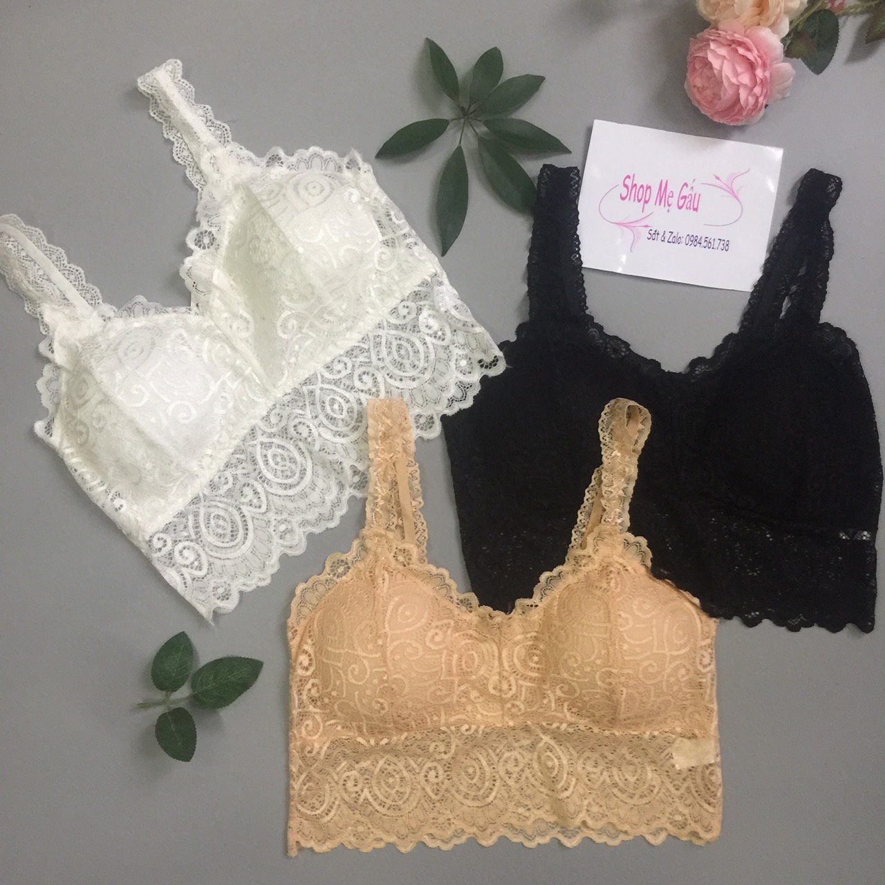 Áo Bra 2 Dây Ren Hoa Cúc Ôm Ngực Mềm Mịn