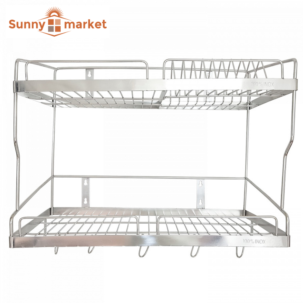 Kệ chén dĩa treo 2 tầng inox la 201 cao cấp kích thước 30x50x42 cm