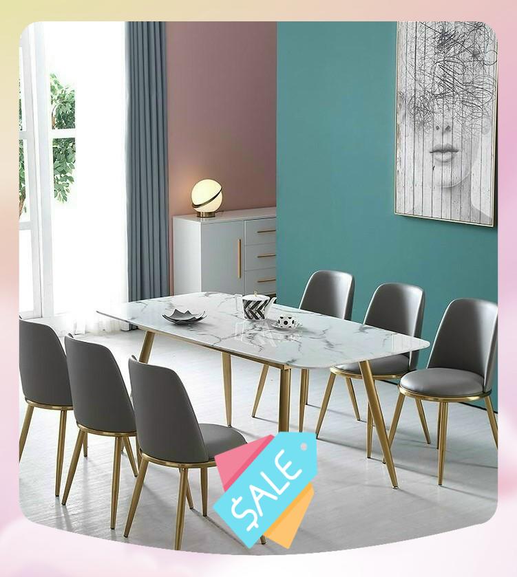 Bàn ăn mặt đá Ceramic chân mạ vàng hàng nhập khẩu 100%