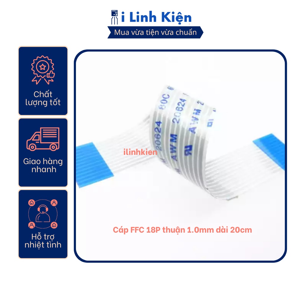 Cáp ffc 18p thuận 1.0mm dài 20cm