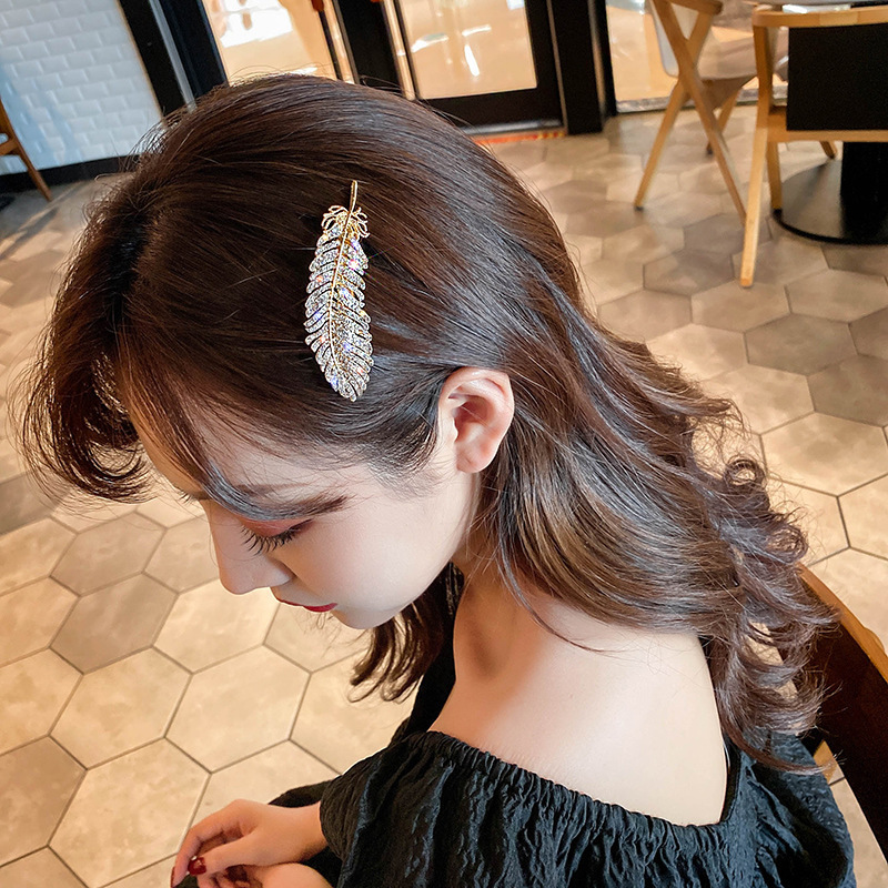 [Hot&Hiếm] 1 kẹp tóc nữ lông vũ đính đá siêu xinh lấp lánh