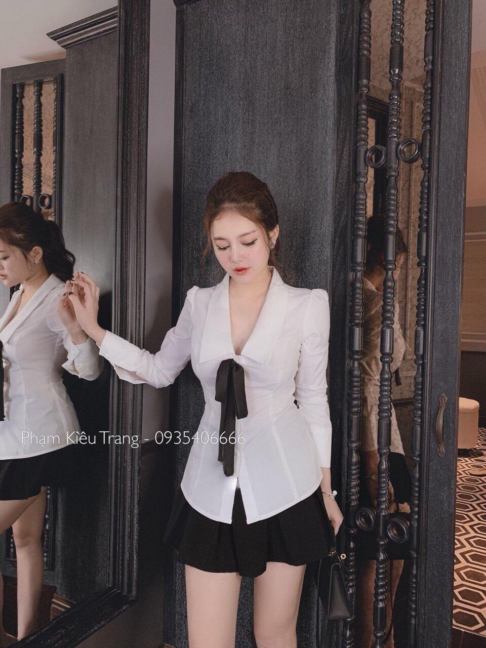 Sét sơ mi trắng cột nơ ford,kate-QH