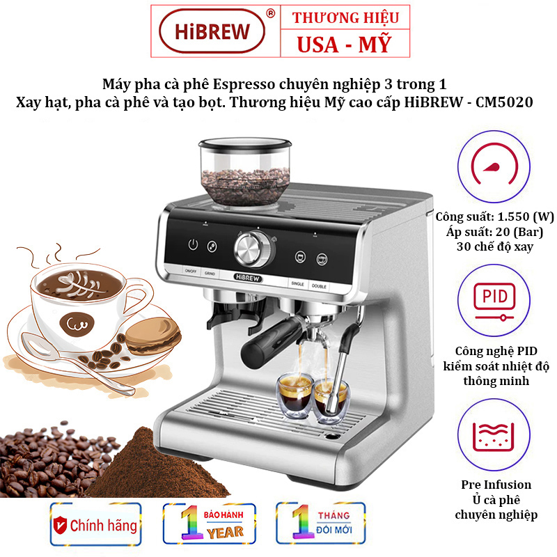 Professional 3-in-1 American brand hibrew cm5020 espresso coffee maker 1550W capacity 20 bar warranty-12 months