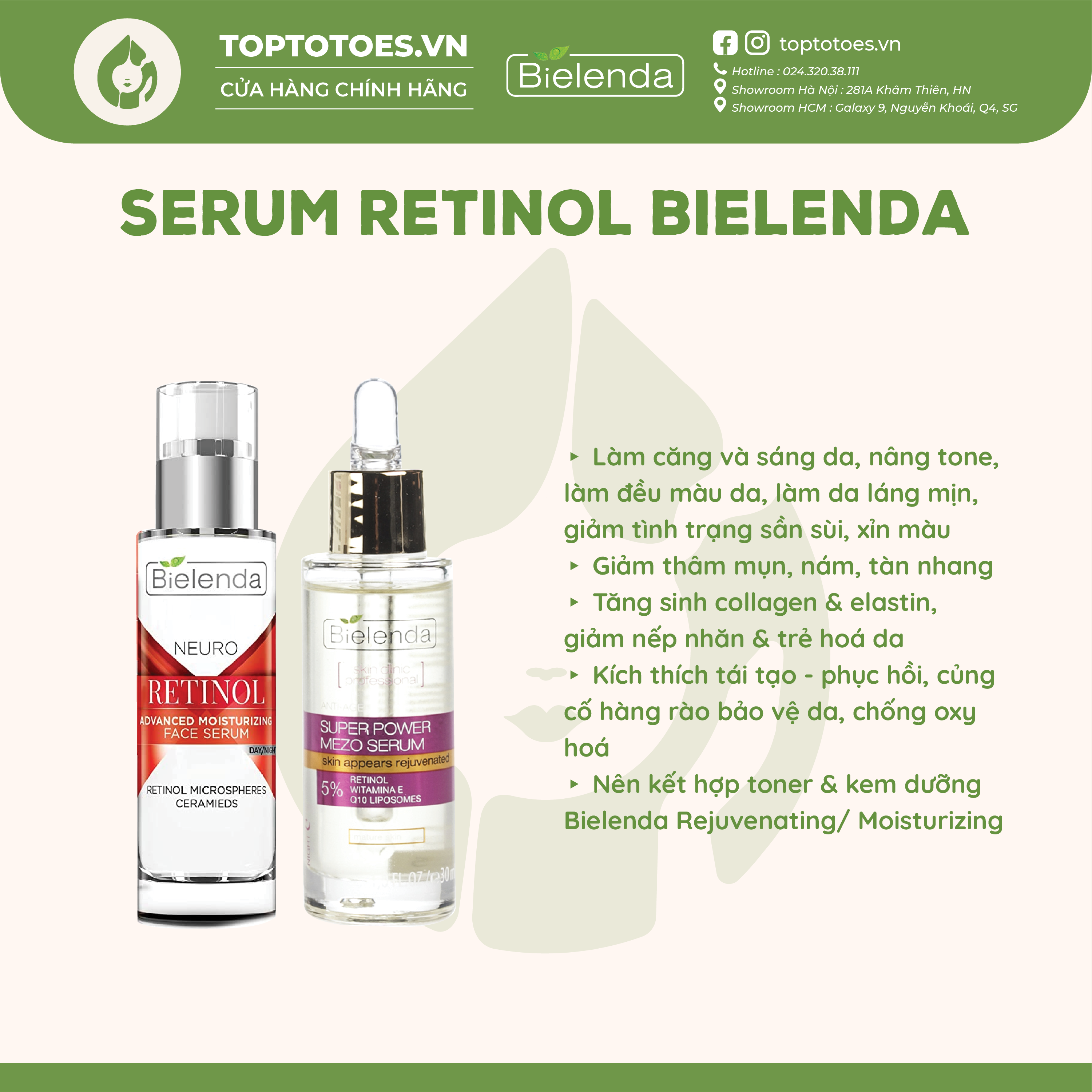 Serum Bielenda Retinol Neuro/ Mezo Skin Clinic trẻ hoá làm da căng bóng mờ thâm sẹo